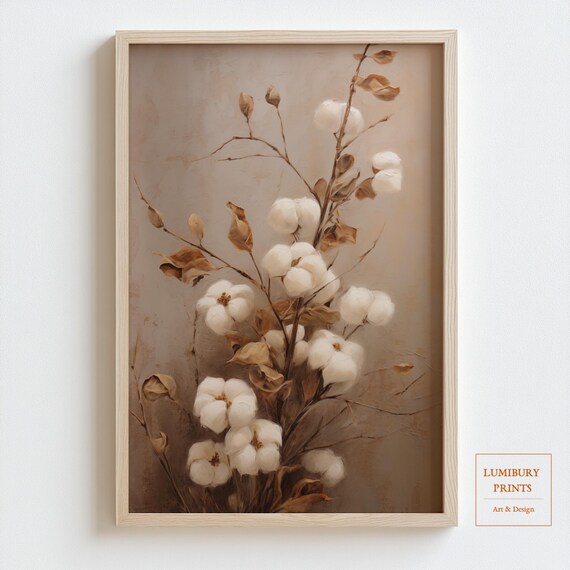 Cotton Flowers Moody Healing Arts Vintage Oil Painting Wall Art 20401111r07b