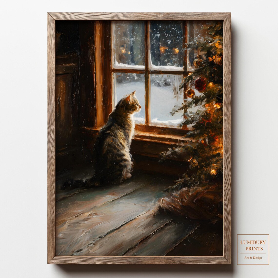 Christmas Cat Art Print, Holiday Winter Decor