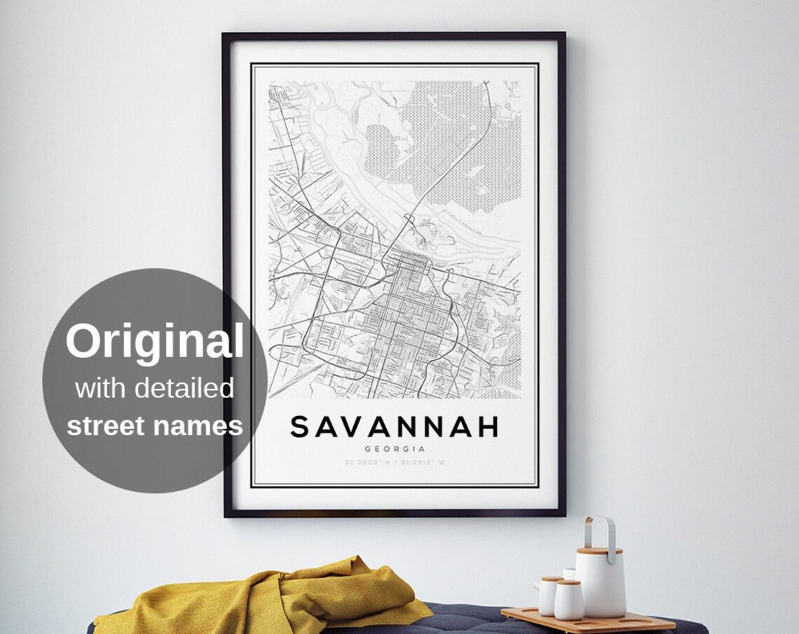 Savannah Map Print, Georgia Minimalist Travel Poster