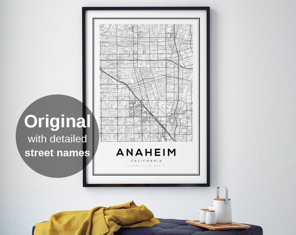 Anaheim Map Print, Minimalist USA Travel Poster