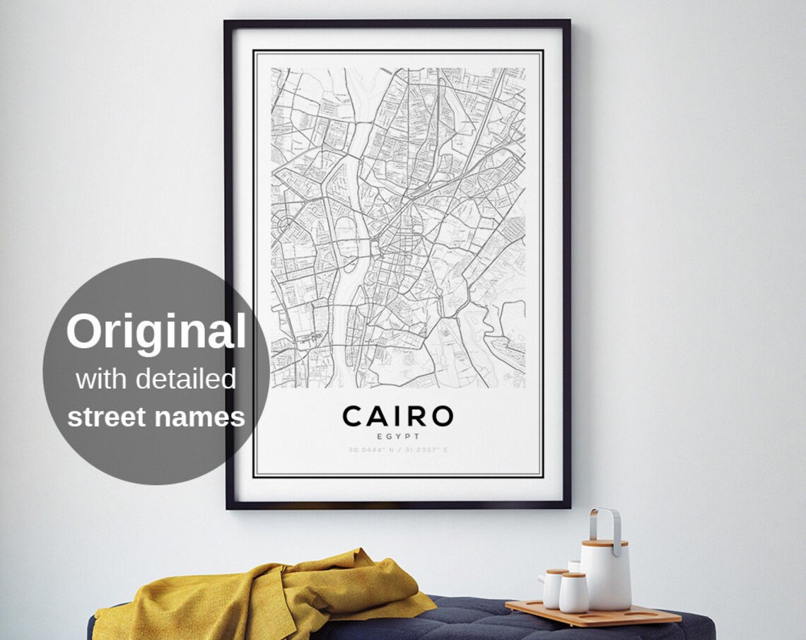 Cairo City Map Poster, Minimalist Egypt Travel Decor