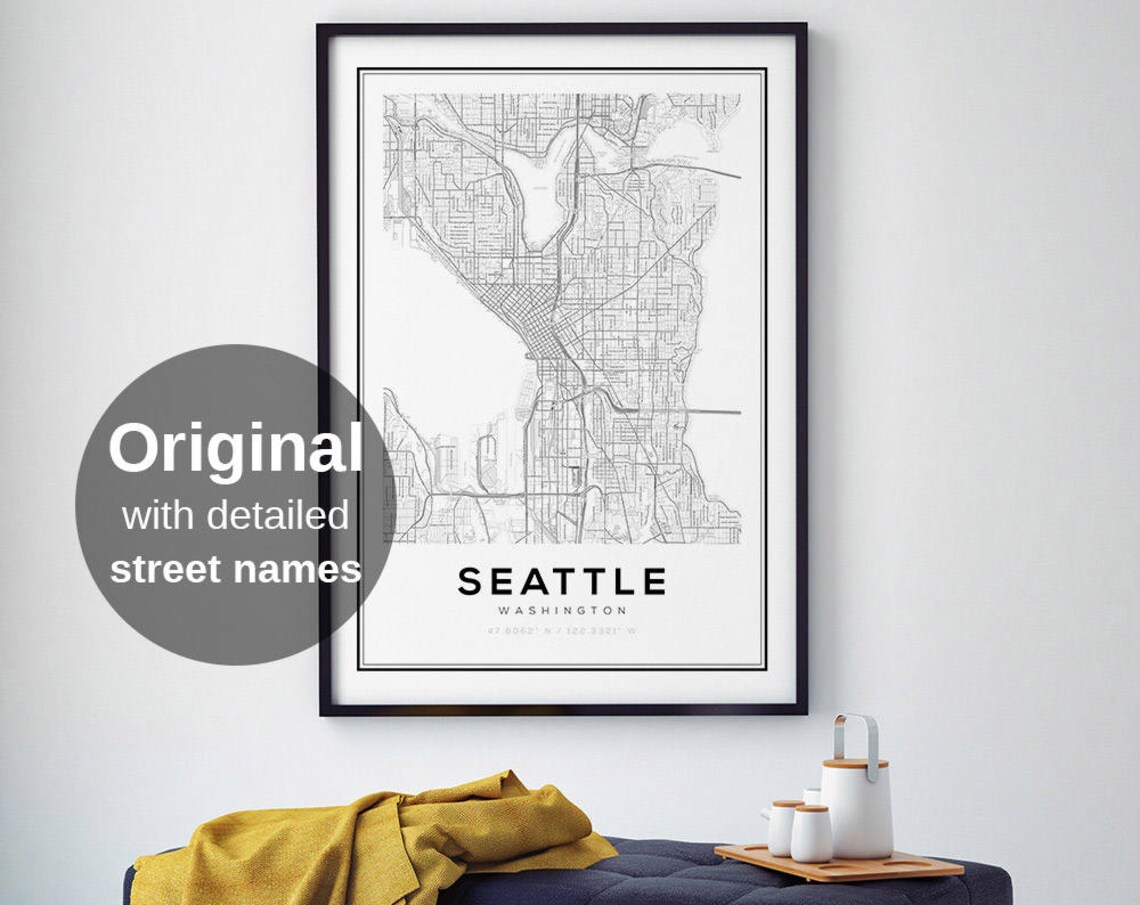 Seattle Map Print, Minimalist Washington Travel Poster