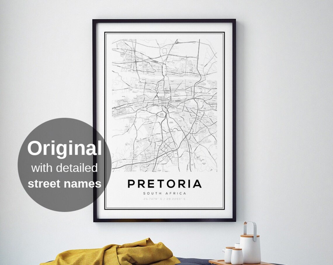 Pretoria Map Minimalist Travel Poster, South Africa