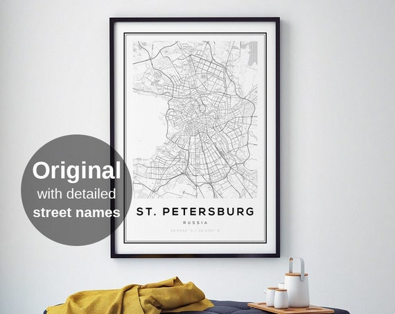 St Petersburg Russia Map Print, Minimalist Travel Poster