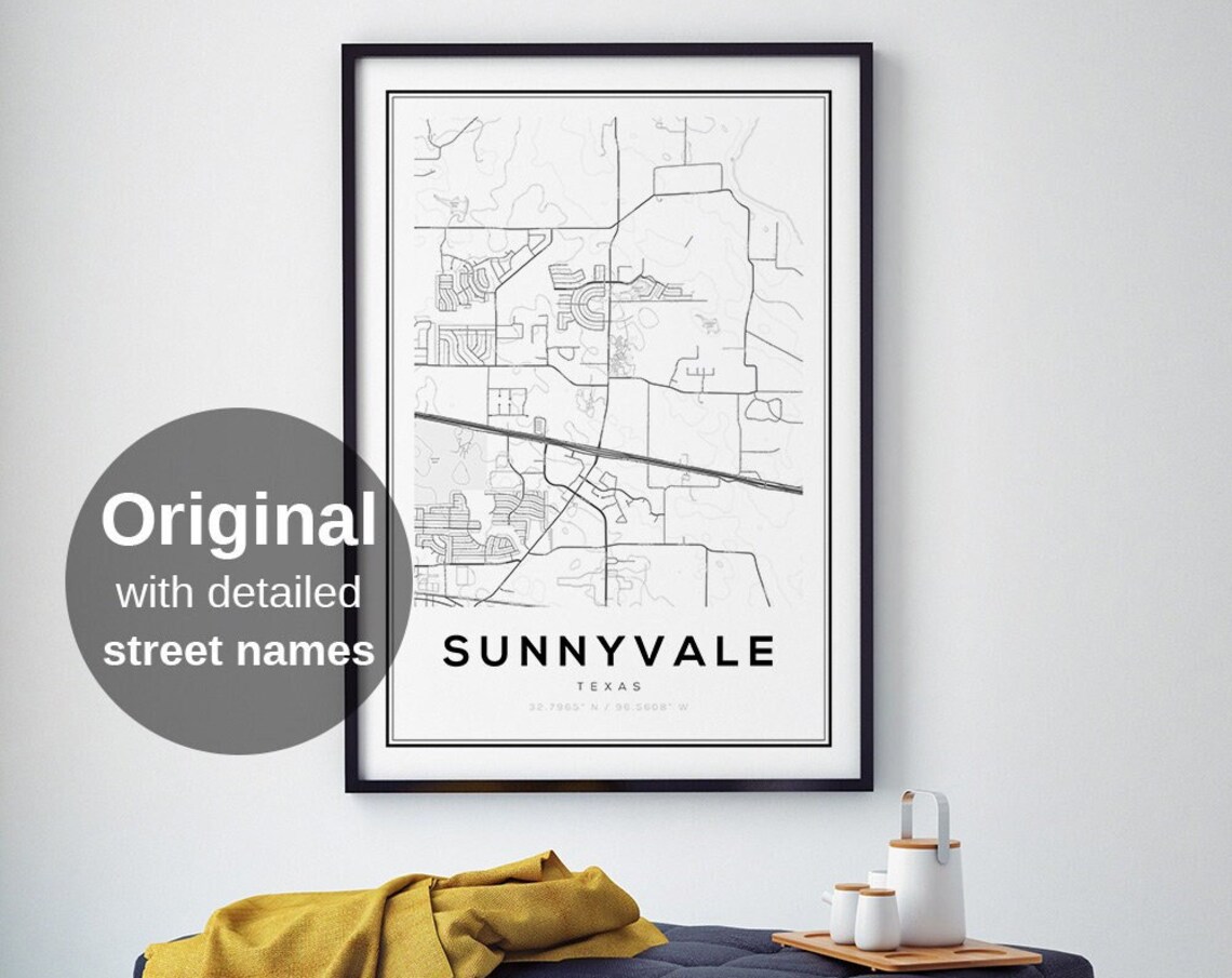 Sunnyvale Map Print, Texas City Minimalist Poster