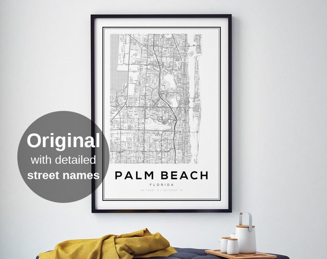 Palm Beach Map Print, Minimalist Travel Poster