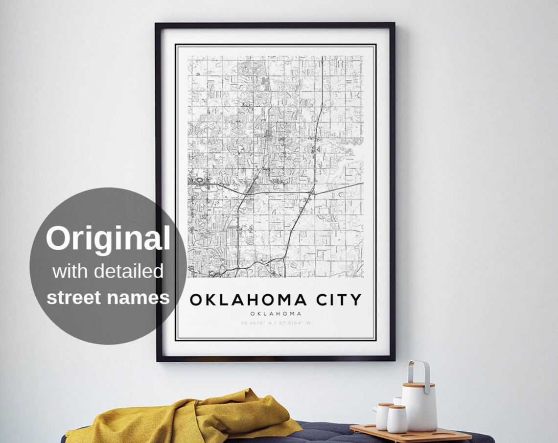 Oklahoma City Map Print, Minimalist Travel Poster