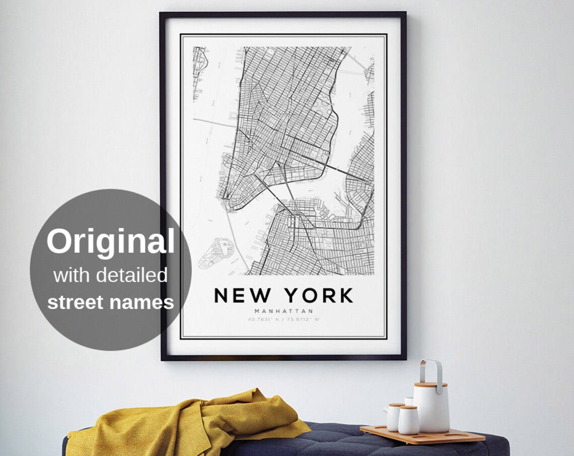 NYC Map Print, Minimalist New York Travel Poster