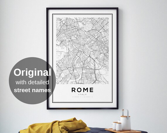 Rome Map Print, Minimalist Italy Travel Poster