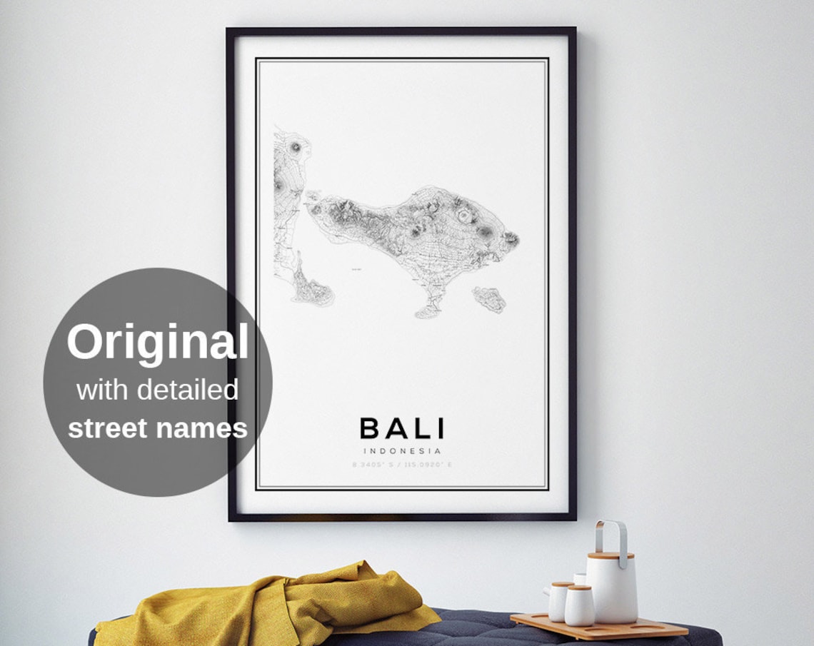 Bali Island Map, Minimalist Indonesia Travel Poster