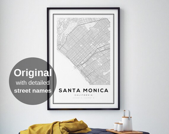 Santa Monica Map Print Beach City Wall Art Minimalist Usa Travel Poster Coastal Gift