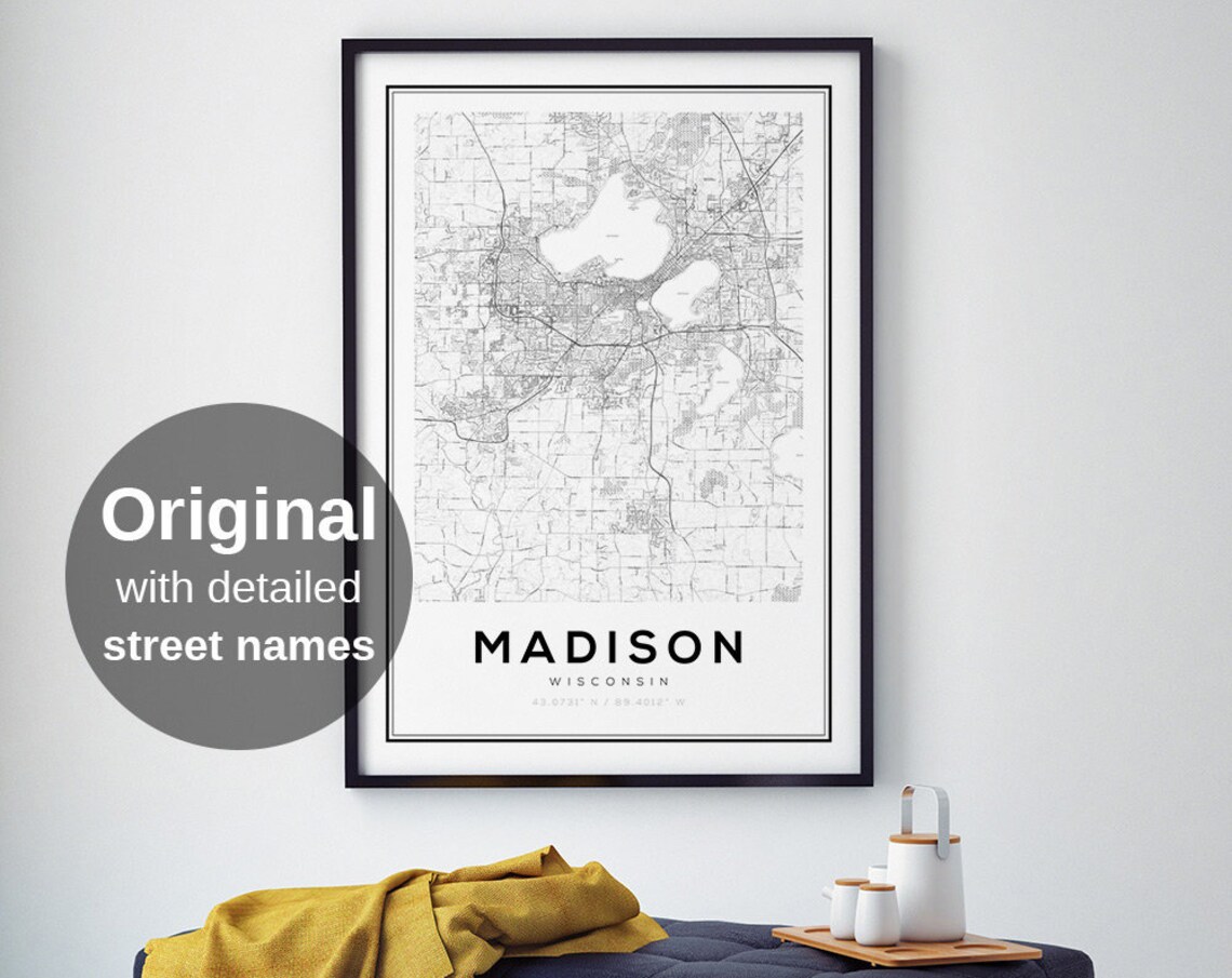 Madison WI City Map Art Print, Minimalist Travel Poster
