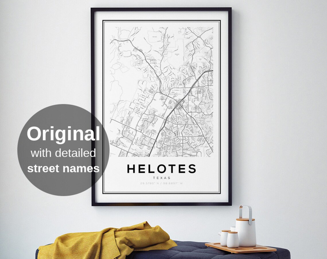 Helotes Map Print, Texas San Antonio Travel Poster