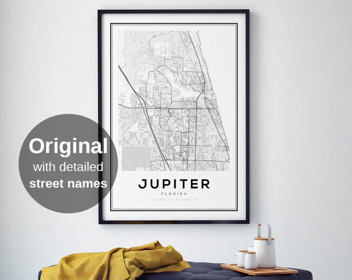 Jupiter Florida Map Art Print, Minimalist Travel Poster