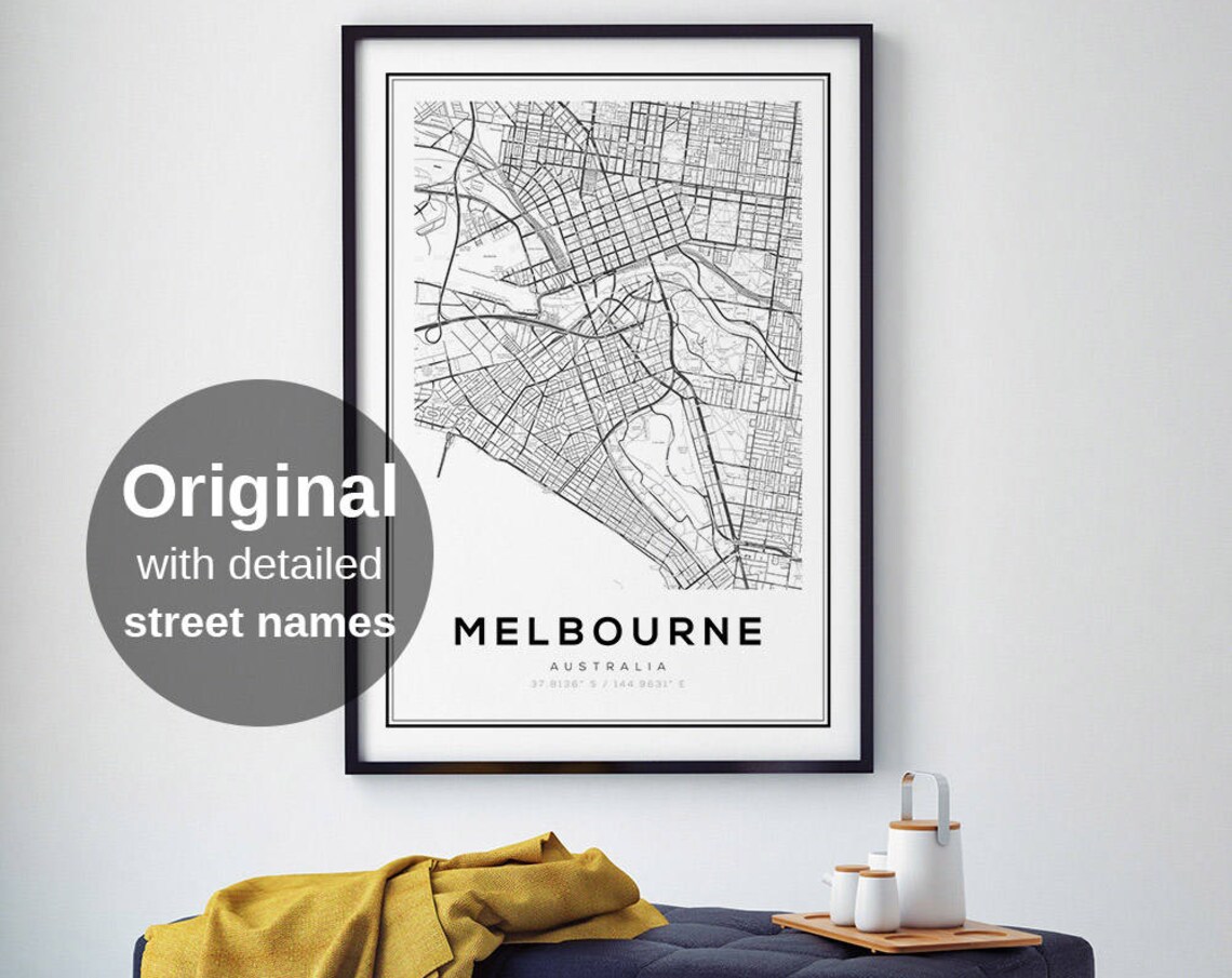 Melbourne Map Print, Minimalist Australia Travel Poster