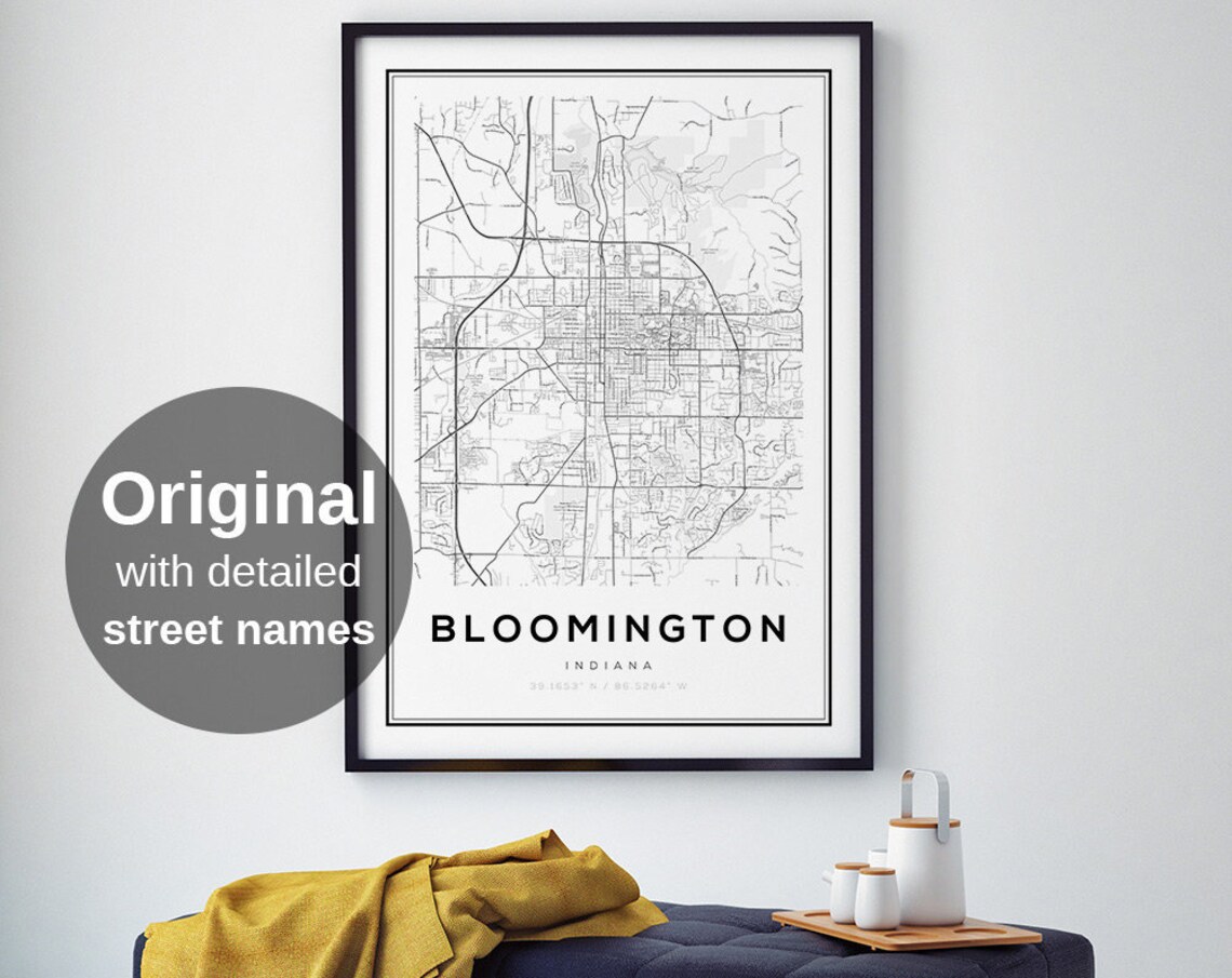 Bloomington Indiana Map Poster Print, Minimalist