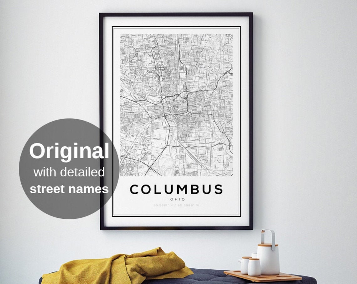 Columbus City Map, Minimalist Ohio Travel Poster