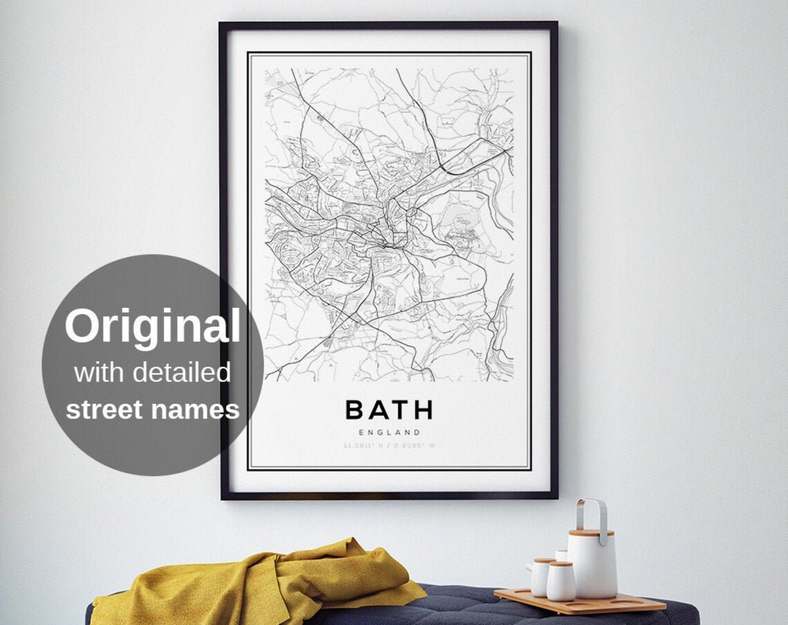 Bath Map Print England UK Minimalist Travel Poster