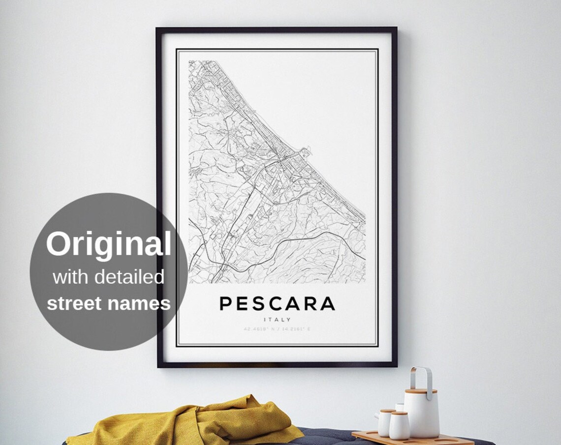 Pescara Map Print, Minimalist Adriatic Travel Poster