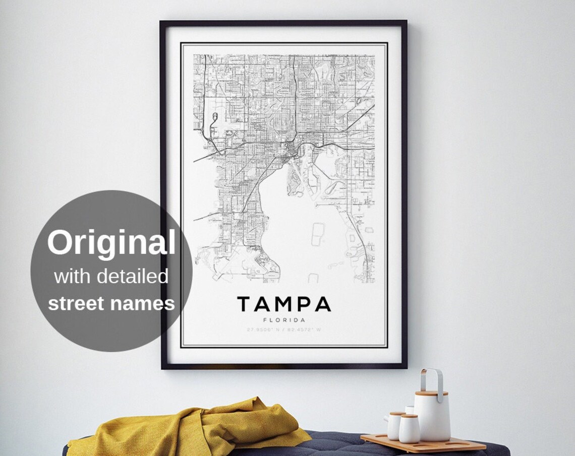 Tampa Florida Map Print, Minimalist Travel Poster
