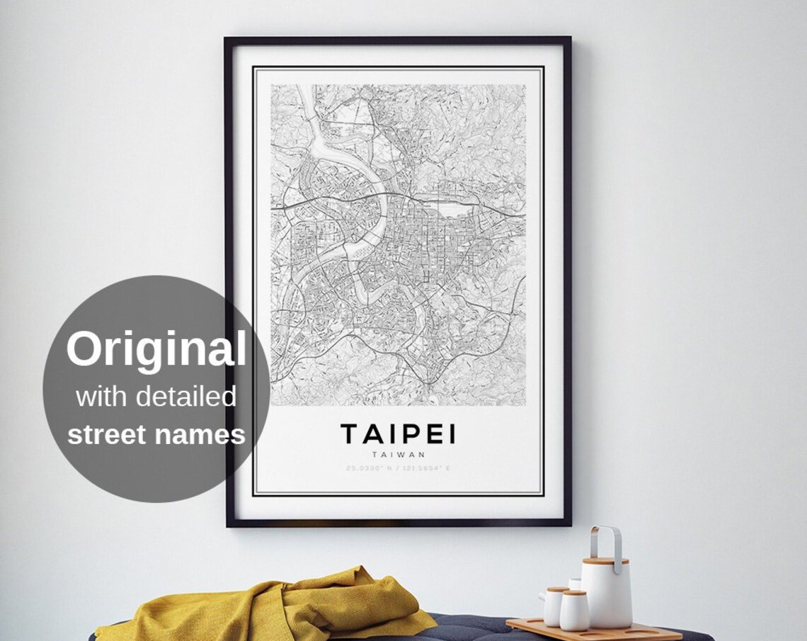 Taipei City Map Minimalist Travel Poster, Taiwan