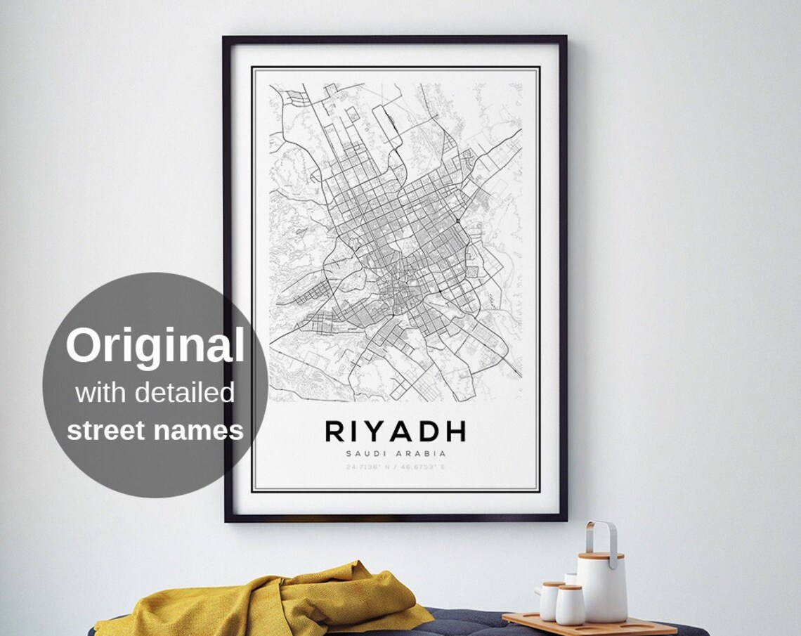 Riyadh Map Print, Minimalist Saudi Arabia Travel Poster