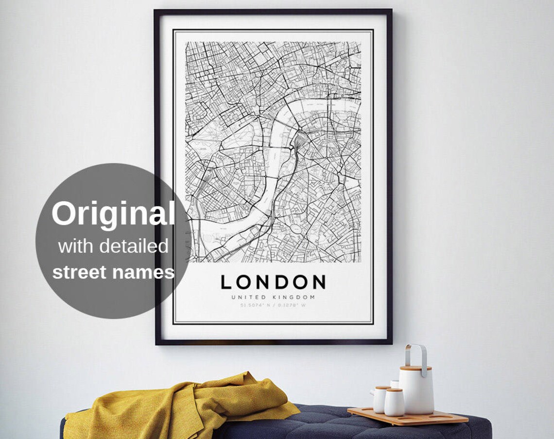 London Map Print, Minimalist UK Travel Poster