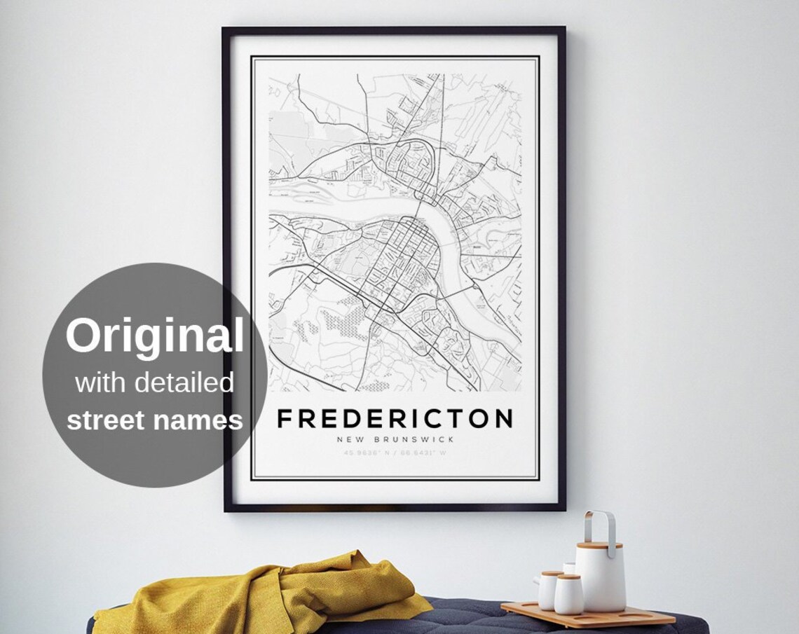 Fredericton City Map Print, New Brunswick Travel Poster