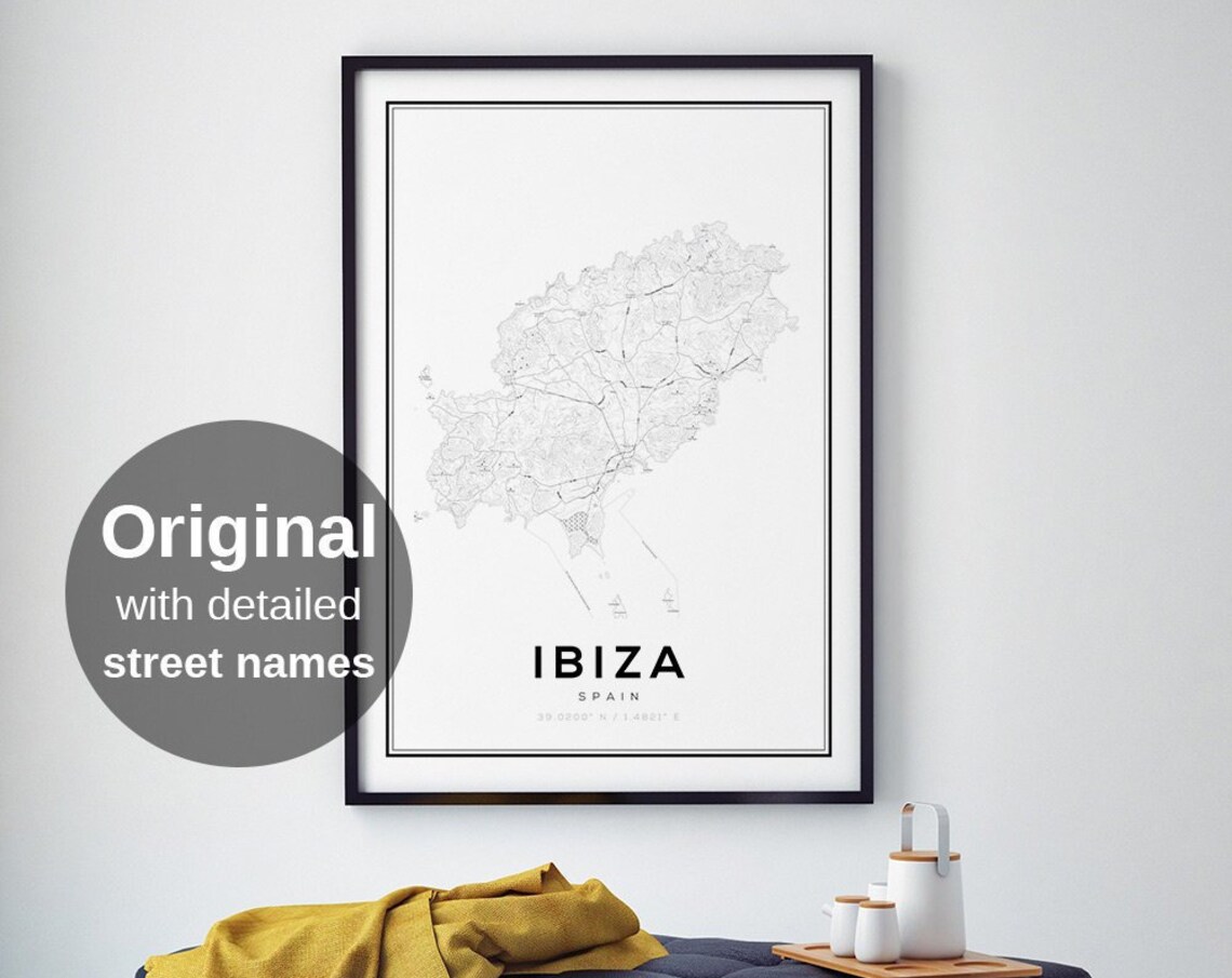Ibiza City Map Poster Print, Minimalist Decor