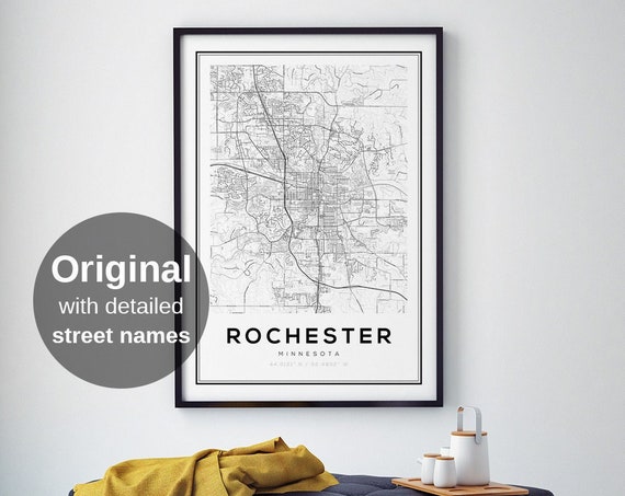Rochester Map Print Minnesota City Wall Art Minimalist Usa Mayo Clinic Travel Poster Gift