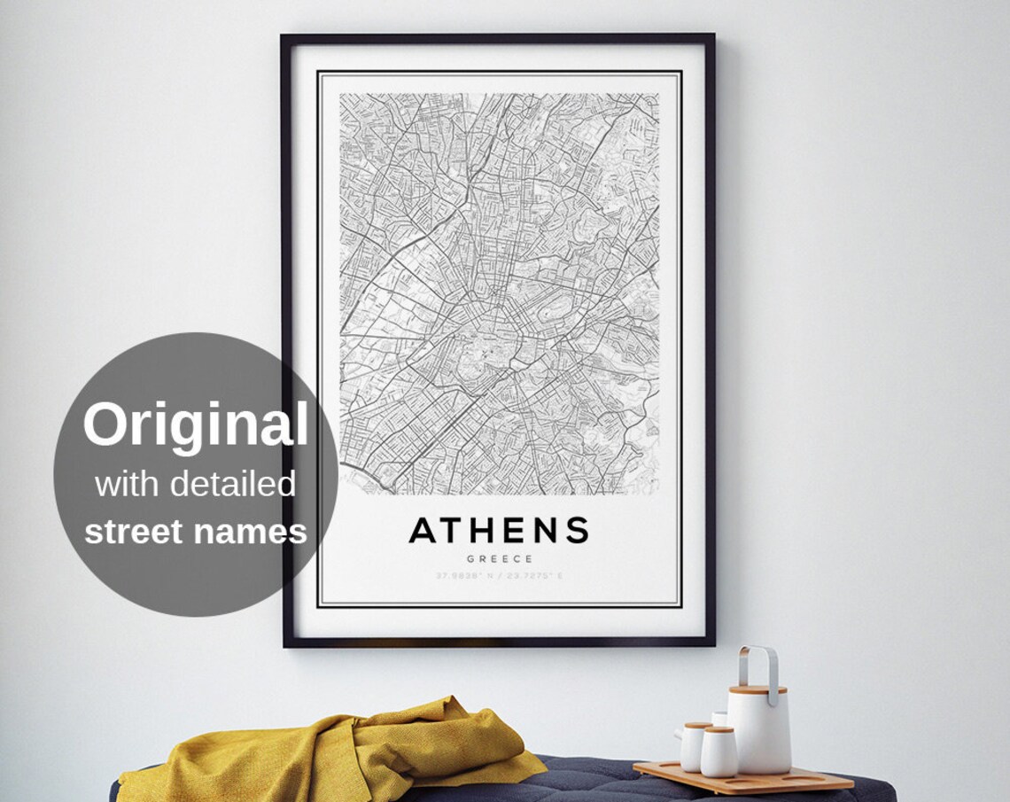Athens City Map - Minimalist Greece Travel Poster