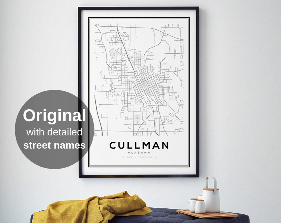 Cullman Map Print, Alabama Minimalist Travel Poster