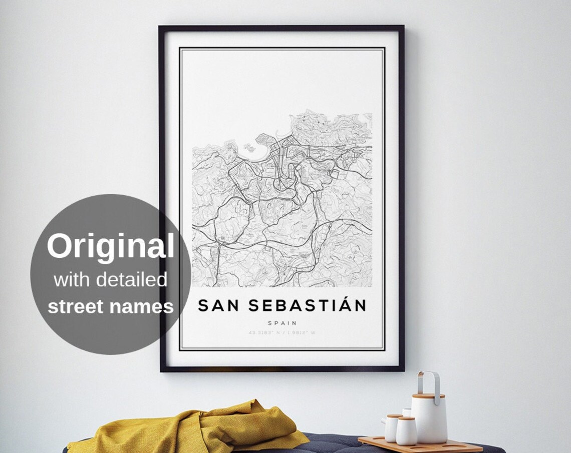San Sebastian Minimalist Map Print, Basque Travel Poster