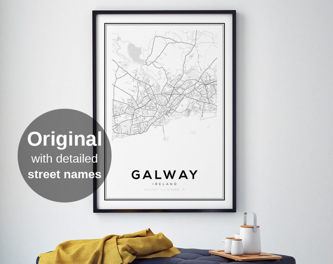 Galway City Map, Minimalist Ireland Travel Poster