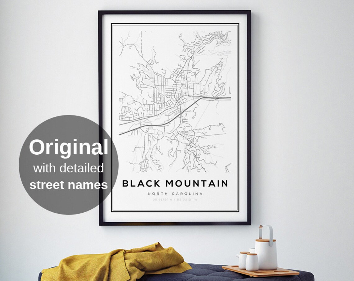 Black Mountain North Carolina Map Art Print, Minimalist