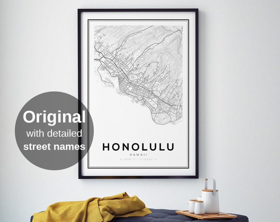 Honolulu City Map Minimalist Travel Poster