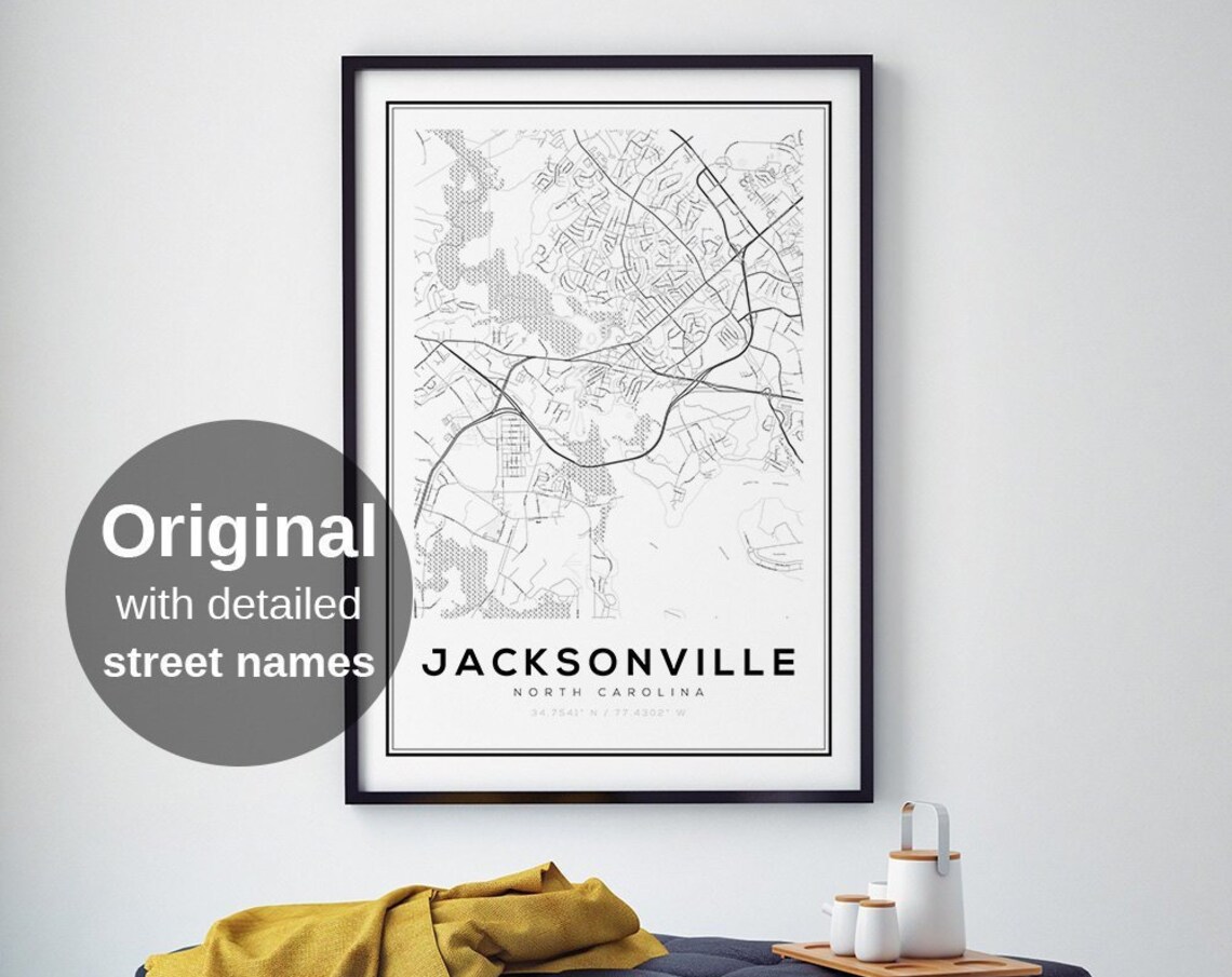 Jacksonville Map Print, North Carolina Minimalist Travel Poster