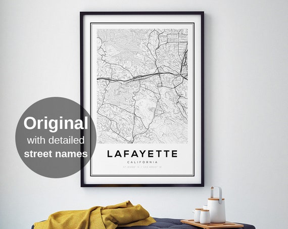 Lafayette Map Print City Wall Art Minimalist Bay Area Travel Poster Suburban Gift