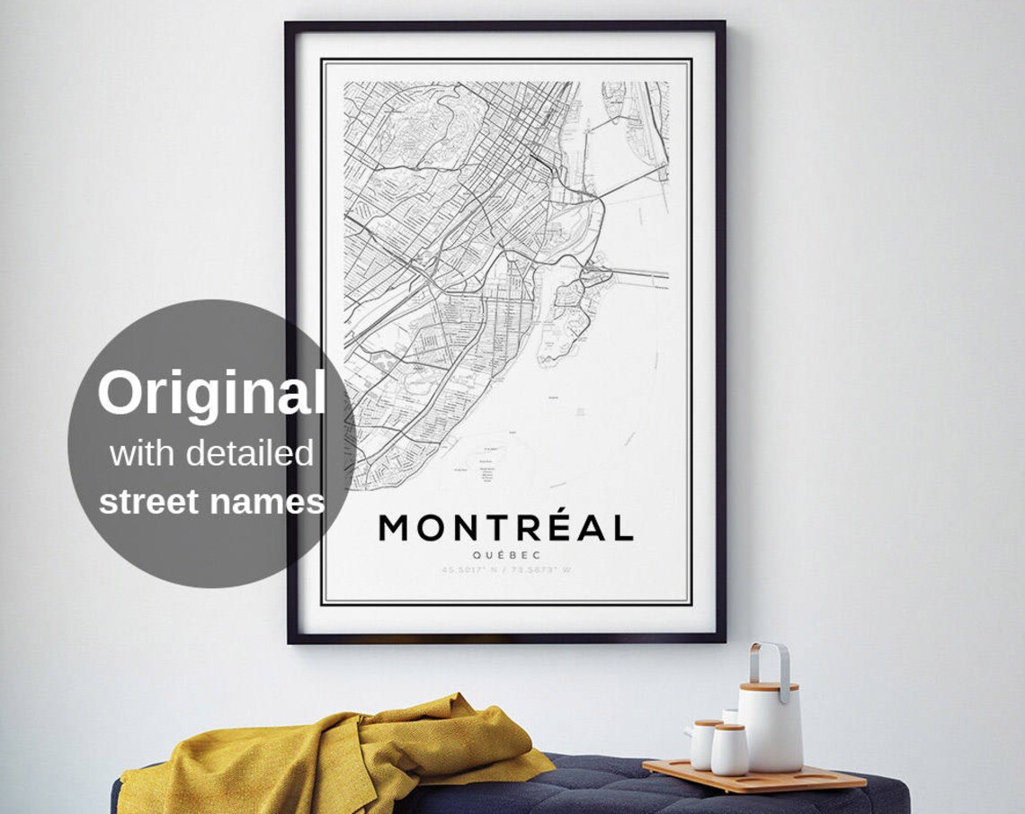 Montreal Map Print, Minimalist Black And White
