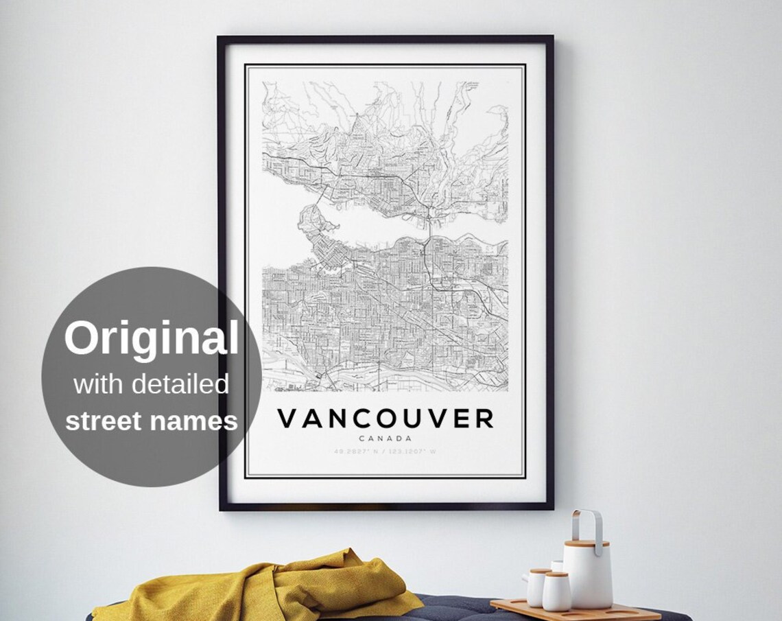 Vancouver Map Print, Minimalist Canada Travel Poster