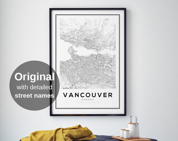 Vancouver Map Print, Minimalist Canada Travel Poster