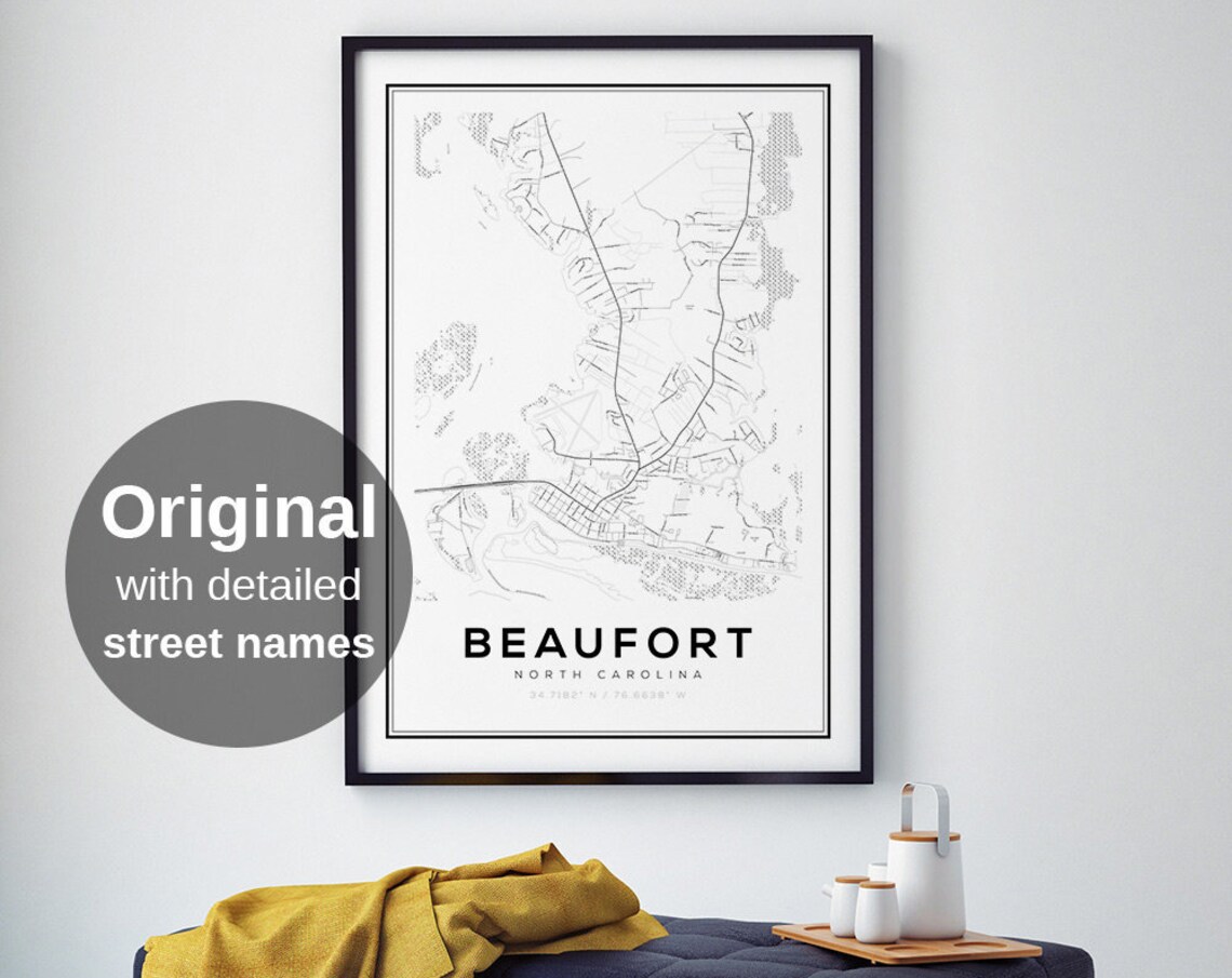 Beaufort Map Print, North Carolina Minimalist Travel Poster
