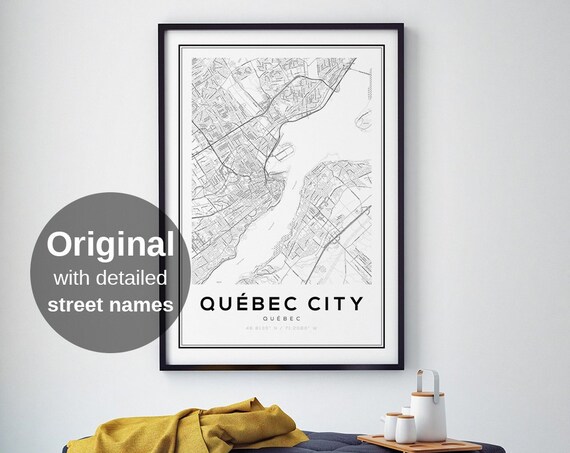 City Map Art Print, Modern Black and White Travel Poster