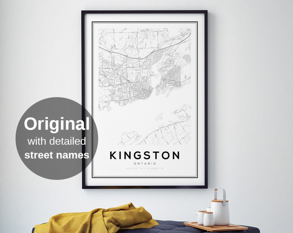 Kingston Ontario Map Art Print, Minimalist Decor