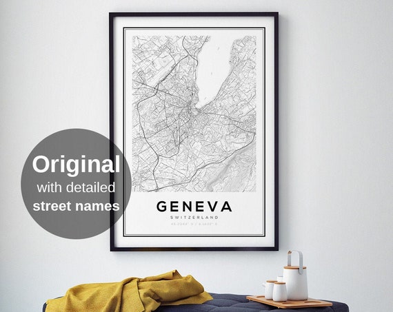 Geneva City Map Print Switzerland Street Poster