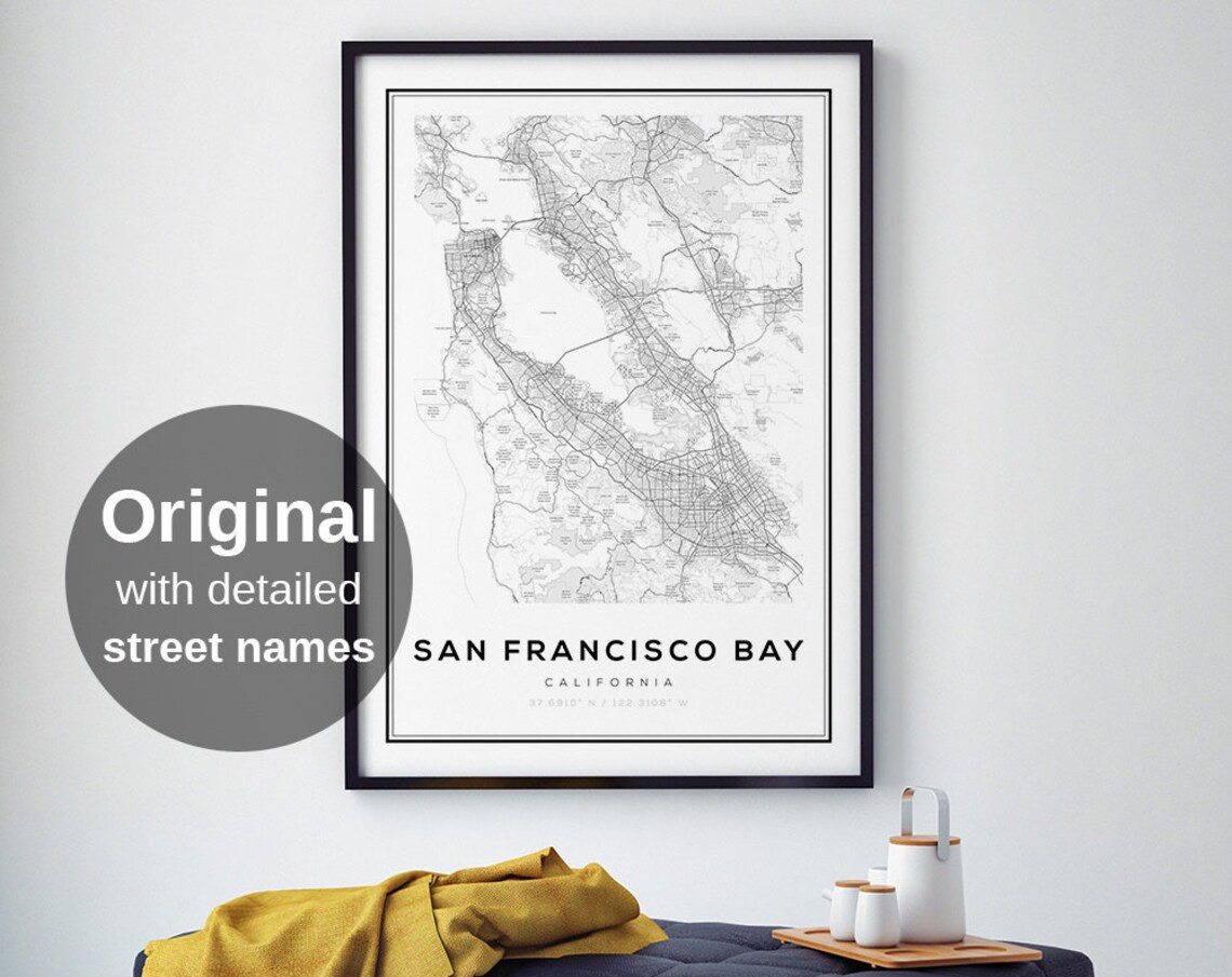 San Francisco Map Print, Black And White Minimalist Poster