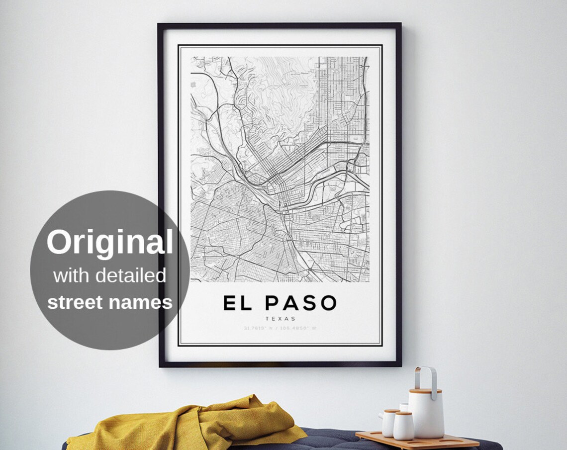 El Paso Map Print, Texas Minimalist Travel Poster