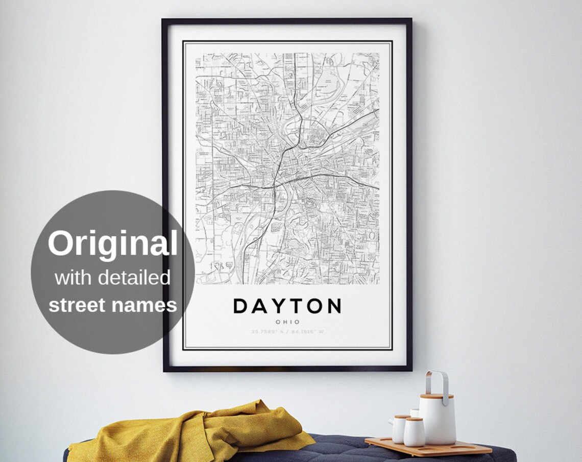 Dayton Ohio Map Art Print, Minimalist Travel Poster