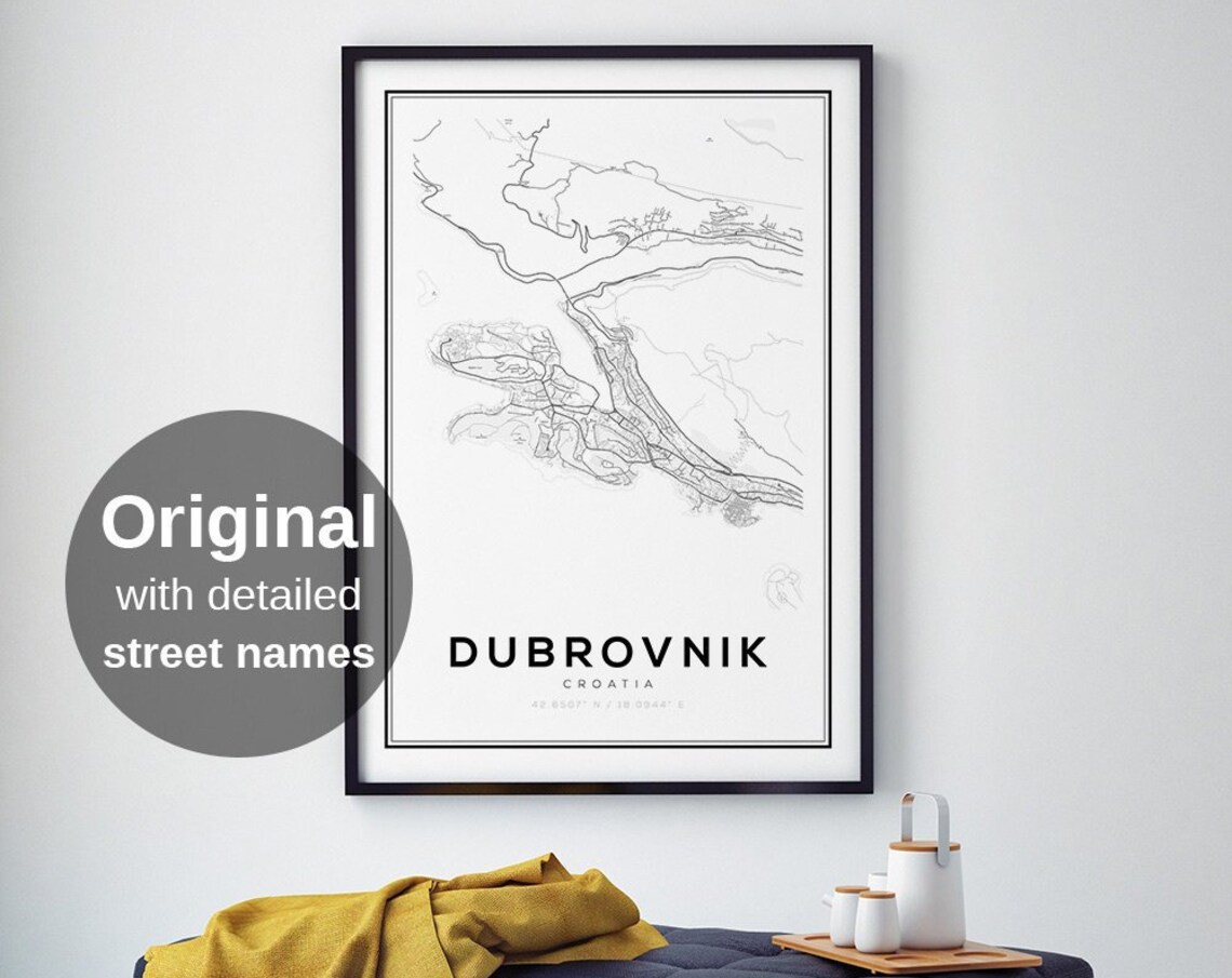 Dubrovnik City Map Print, Modern Croatia Poster