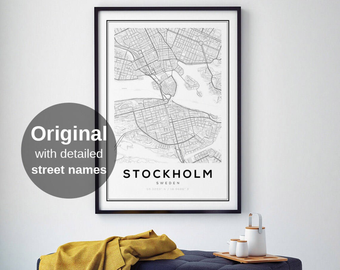 Stockholm City Map, Minimalist Sweden Travel Poster